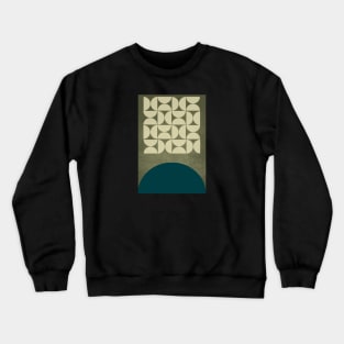 Midcentury Abstract Teal and Cream Textured Geometric Print Crewneck Sweatshirt